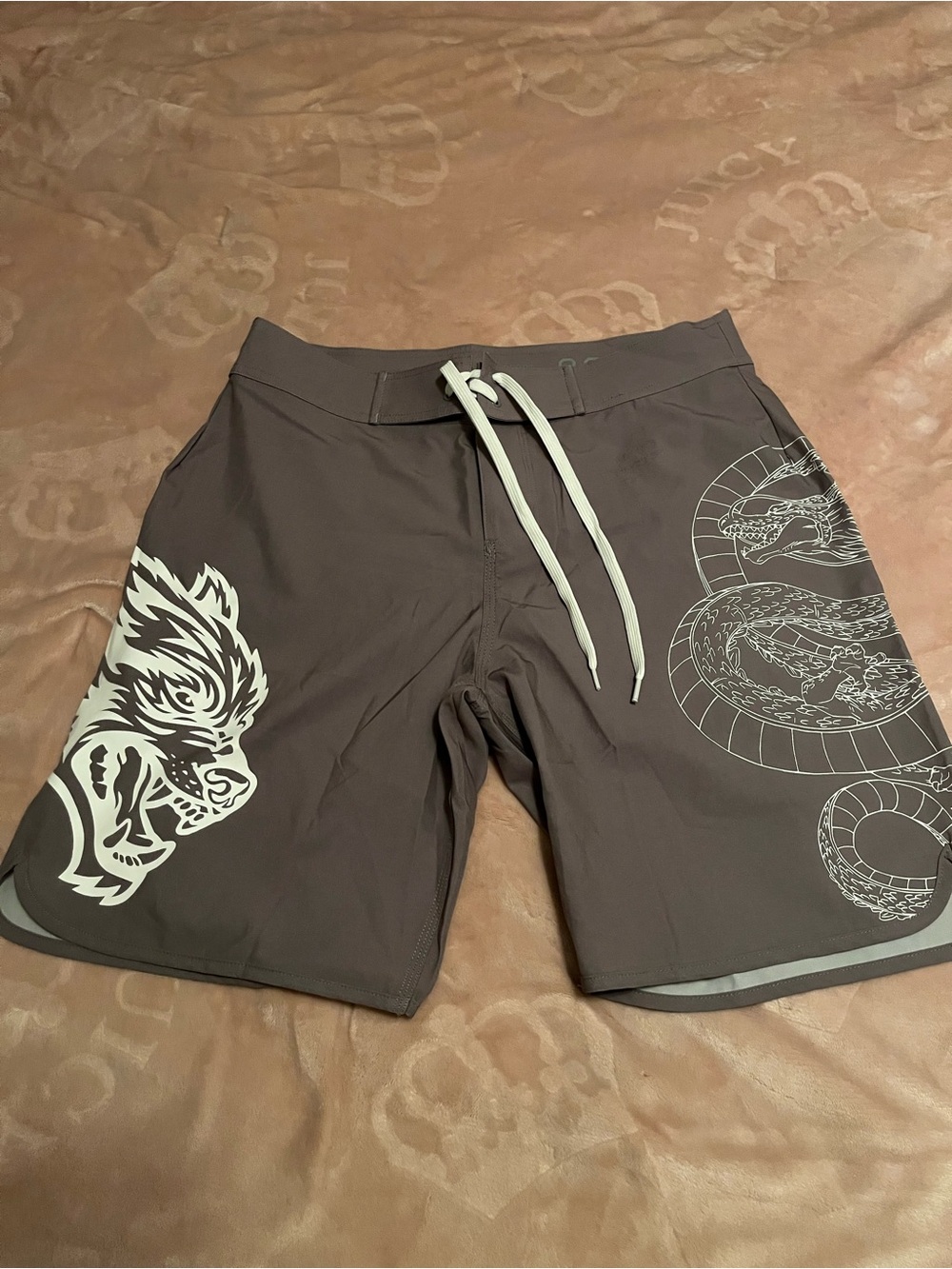 Darc Sport Gray Swim Board Shorts with White Graphics